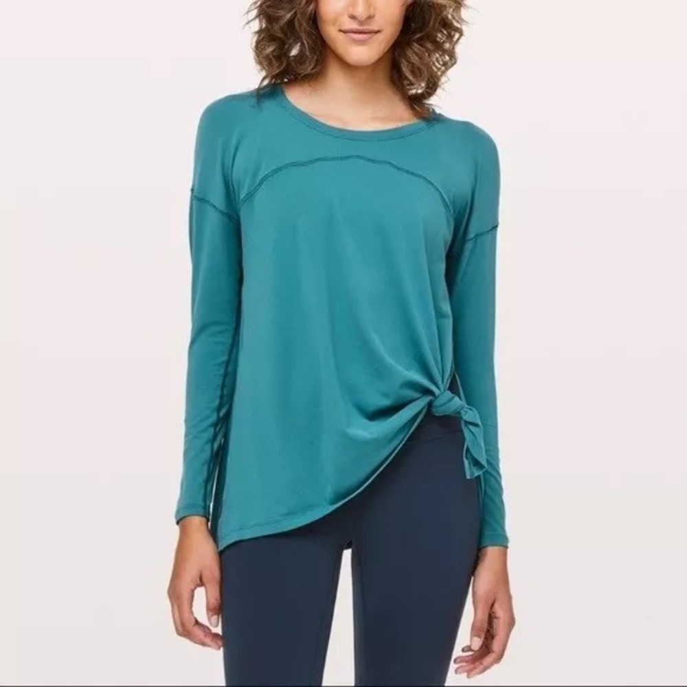 Lululemon Hit Unwind Long Sleeve Shirt Top Yoga Teal Blue side slits